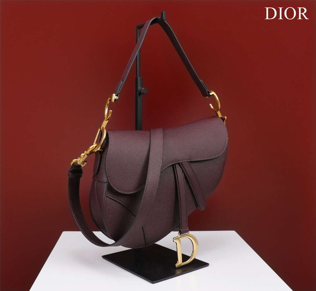 Dior M0456 Mini Saddle Bag With Strap Wine Red Grained Calfskin - Default Title - View 2