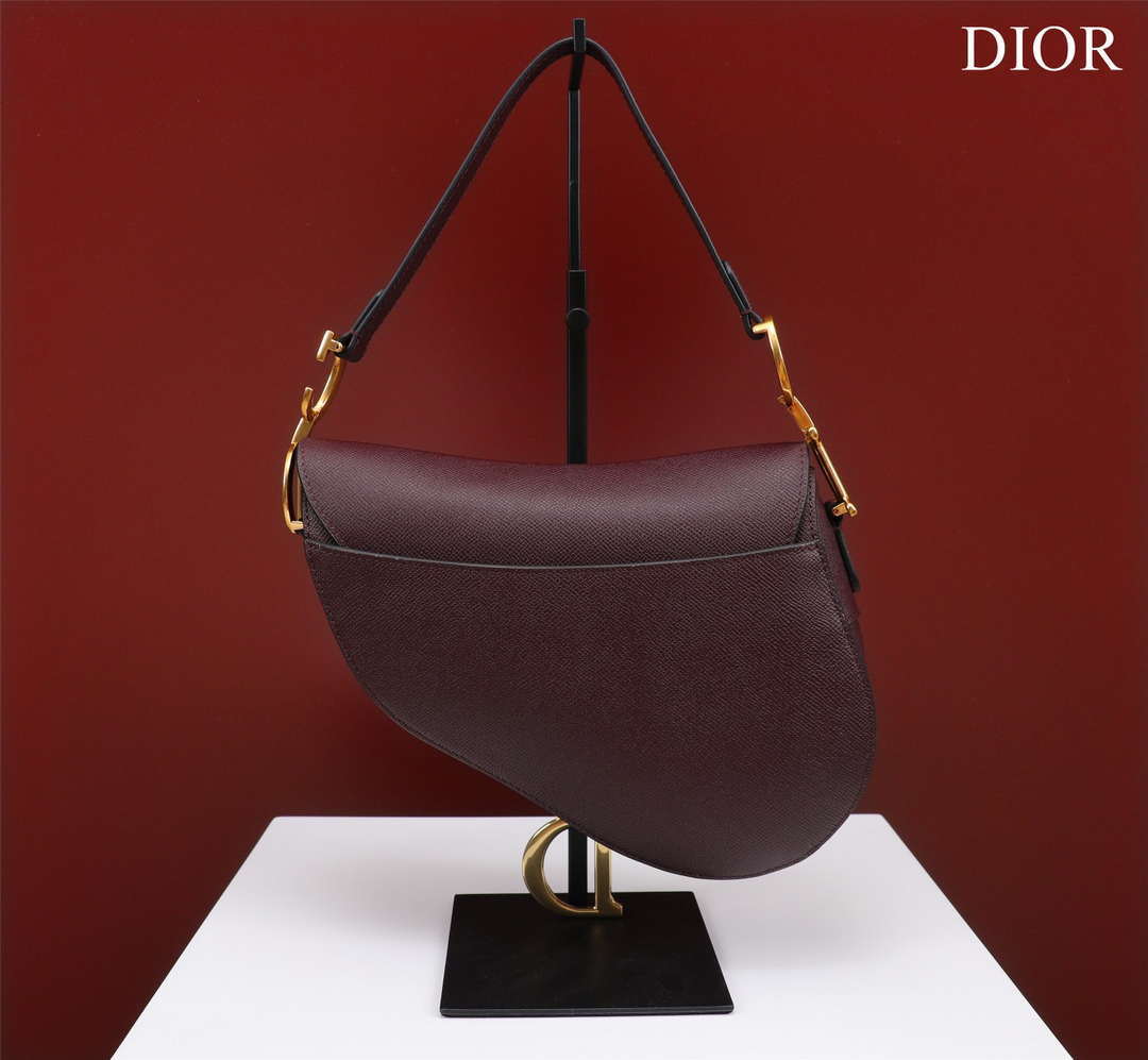 Dior M0456 Mini Saddle Bag With Strap Wine Red Grained Calfskin - Default Title - View 3