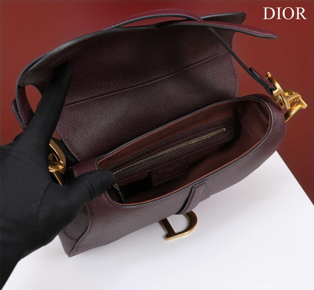 Dior M0456 Mini Saddle Bag With Strap Wine Red Grained Calfskin - Default Title - View 5