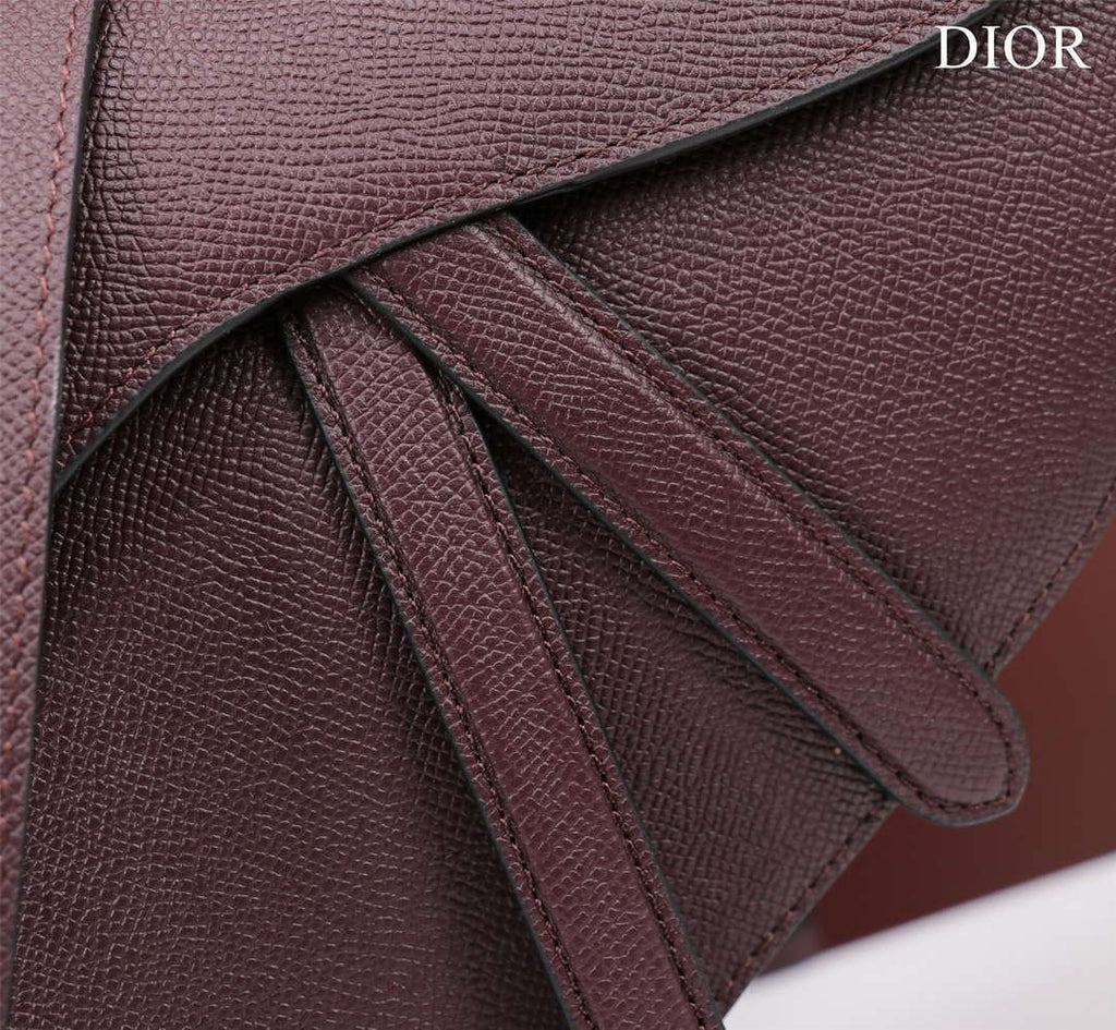 Dior M0456 Mini Saddle Bag With Strap Wine Red Grained Calfskin