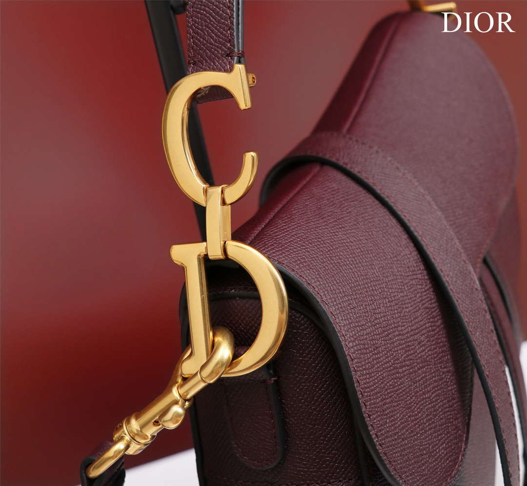 Dior M0456 Mini Saddle Bag With Strap Wine Red Grained Calfskin - Default Title - View 7