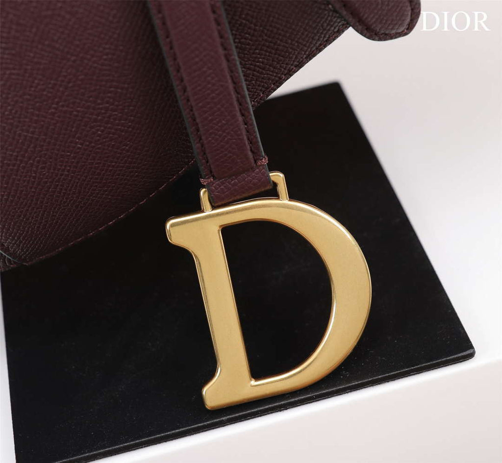 Dior M0456 Mini Saddle Bag With Strap Wine Red Grained Calfskin