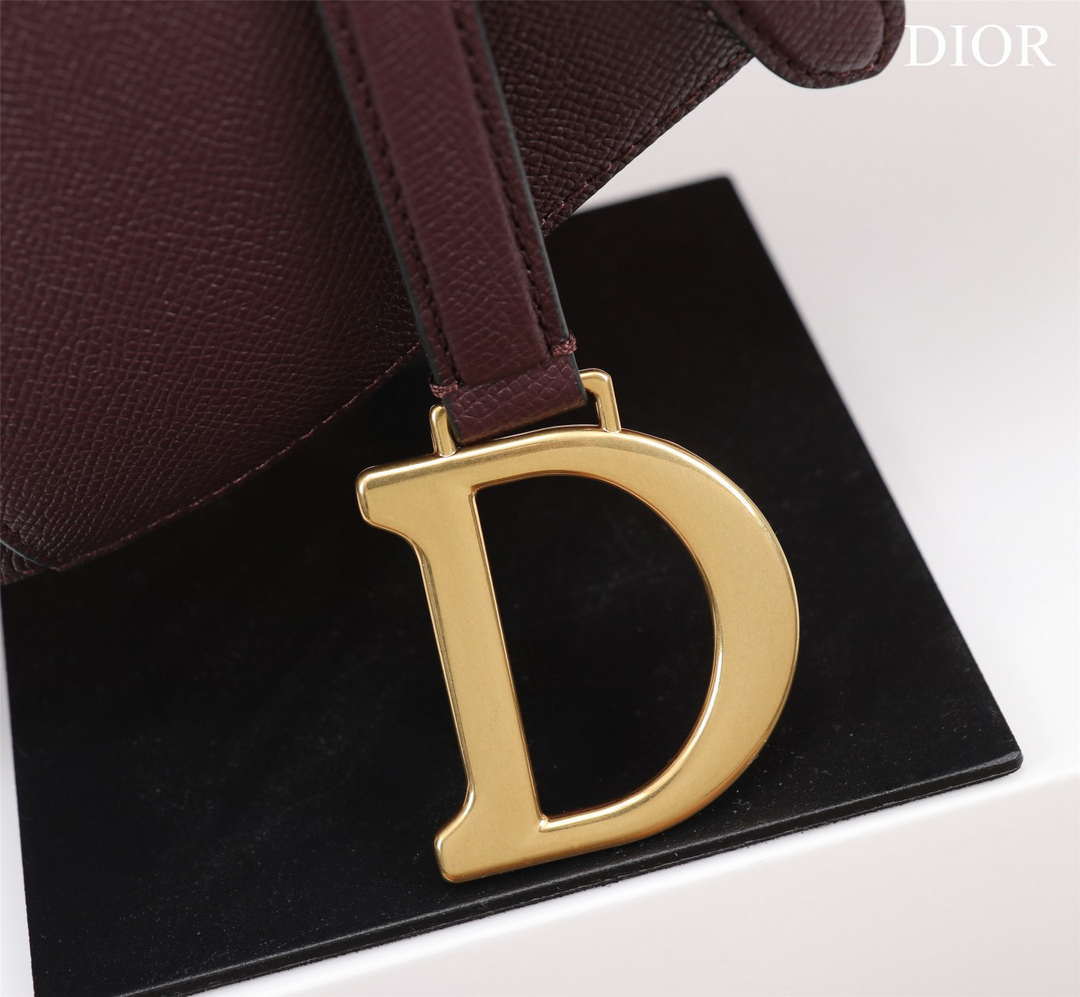 Dior M0456 Mini Saddle Bag With Strap Wine Red Grained Calfskin