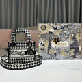 Dior M0500 MINI Lady D-LITE Bag Black and White Houndstooth Embroidery - Default Title - View 1
