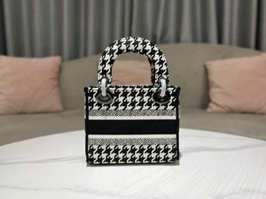 Dior M0500 MINI Lady D-LITE Bag Black and White Houndstooth Embroidery - Default Title - View 4