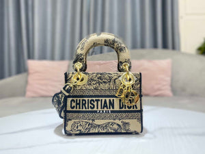 Dior M0500 MINI Lady D-LITE Bag Brown Toile de Jouy Embroidery - Default Title - View 1