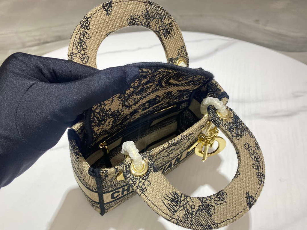 Dior M0500 MINI Lady D-LITE Bag Brown Toile de Jouy Embroidery