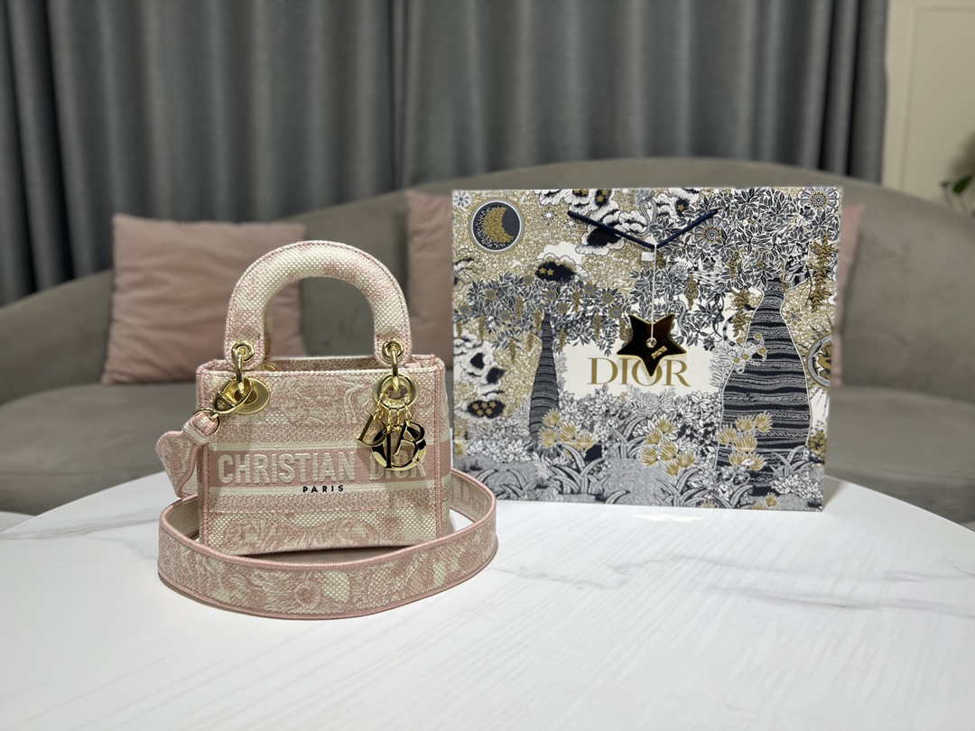 Dior M0500 MINI Lady D-LITE Bag Pink Toile de Jouy Embroidery - Default Title - View 1