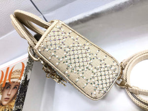 Dior M0505 Mini Dior Lady Bag Apricot Metallic Cannage Lambskin with Embroidered Beads - Default Title - View 3