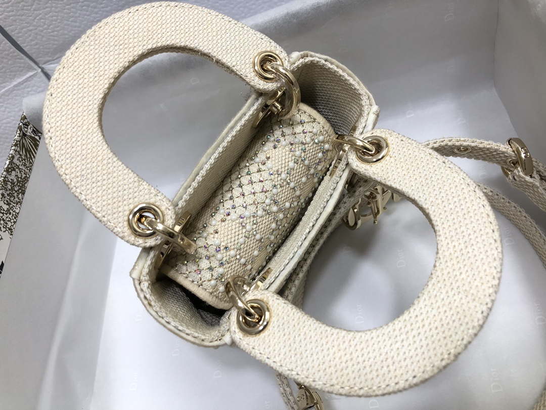Dior M0505 Mini Dior Lady Bag Apricot Metallic Cannage Lambskin with Embroidered Beads - Default Title - View 7