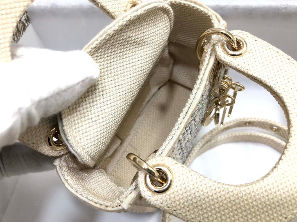 Dior M0505 Mini Dior Lady Bag Apricot Metallic Cannage Lambskin with Embroidered Beads