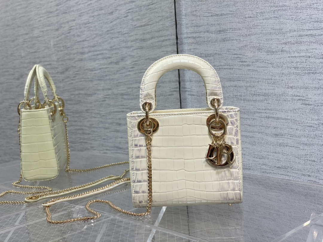 Dior M0505 Mini Dior Lady Bag Beige Cannage Crocodile Gold - Default Title - View 1