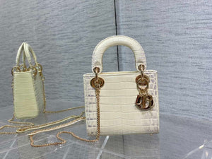 Dior M0505 Mini Dior Lady Bag Beige Cannage Crocodile Gold - Default Title - View 1