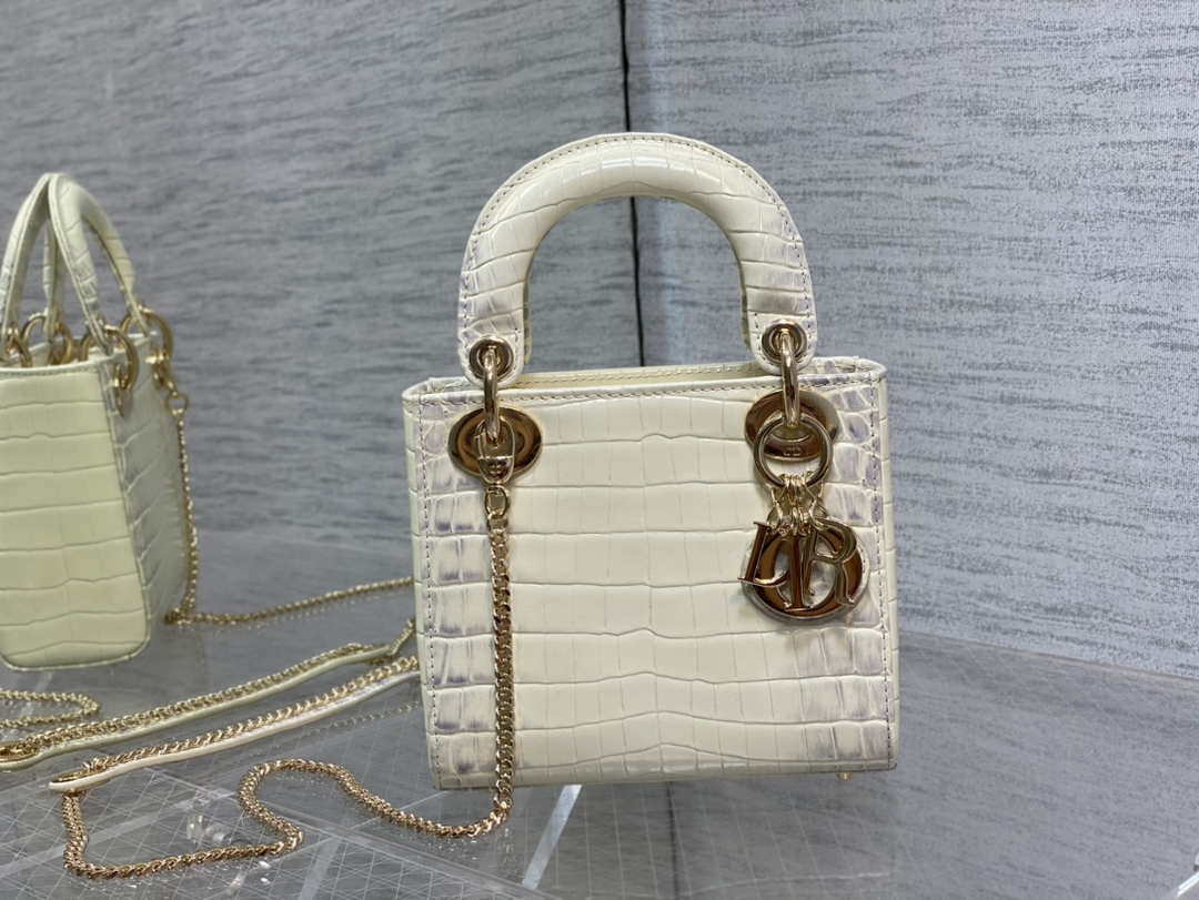 Dior M0505 Mini Dior Lady Bag Beige Cannage Crocodile Gold - Default Title - View 2