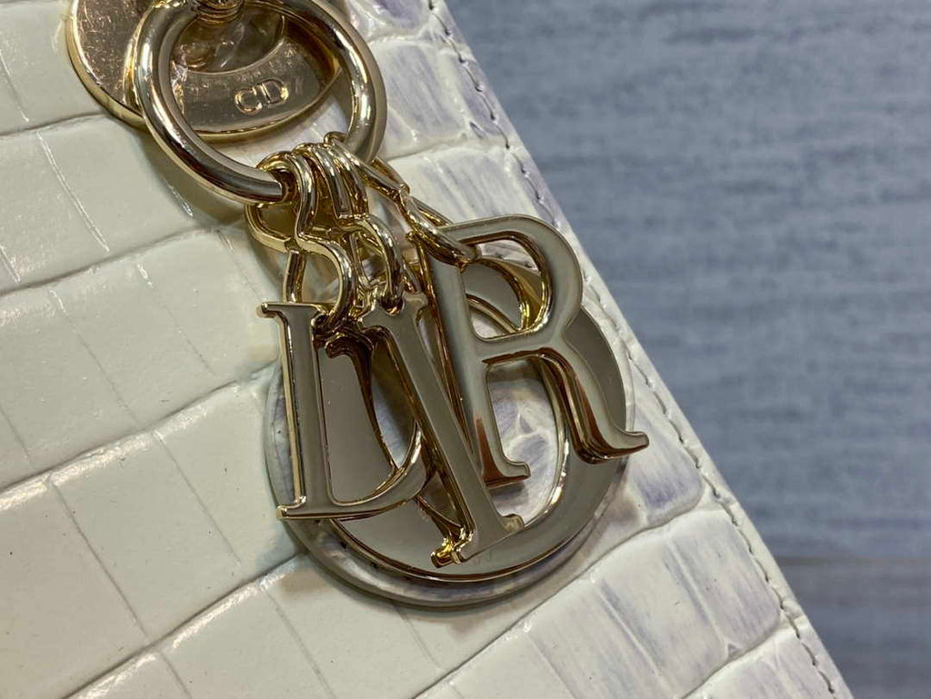 Dior M0505 Mini Dior Lady Bag Beige Cannage Crocodile Gold