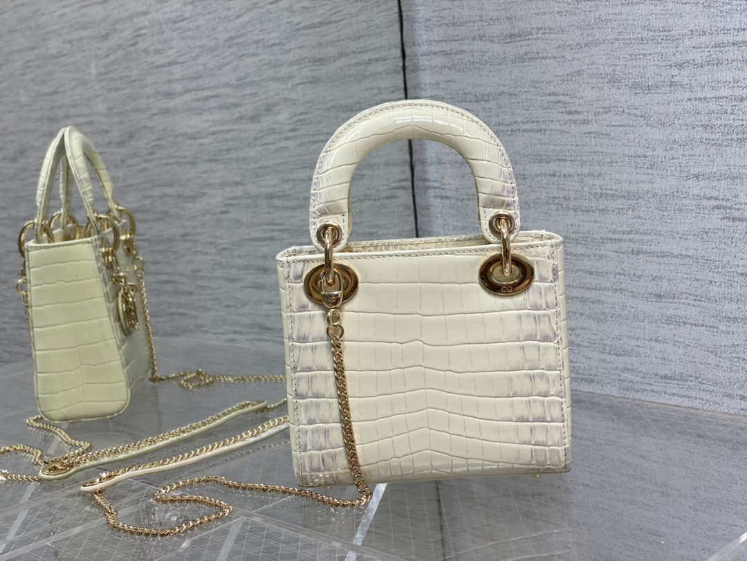 Dior M0505 Mini Dior Lady Bag Beige Cannage Crocodile Gold - Default Title - View 5
