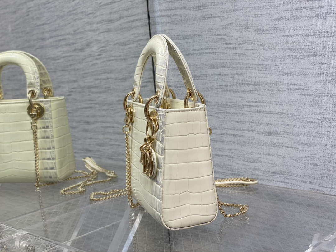 Dior M0505 Mini Dior Lady Bag Beige Cannage Crocodile Gold