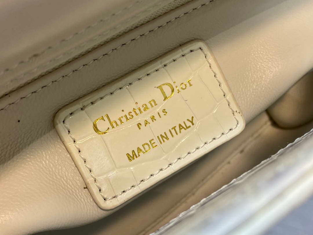 Dior M0505 Mini Dior Lady Bag Beige Cannage Crocodile Gold