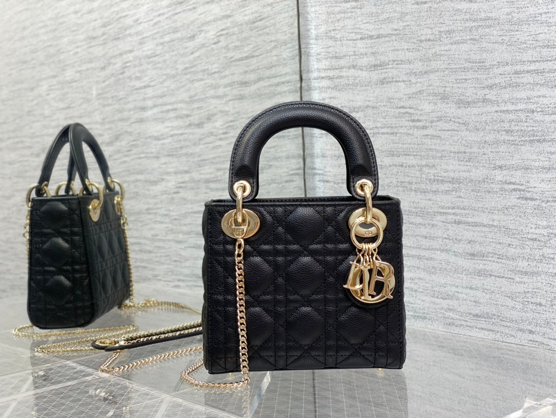 Dior M0505 Mini Dior Lady Bag Black Cannage Calfskin Gold - Default Title - View 1