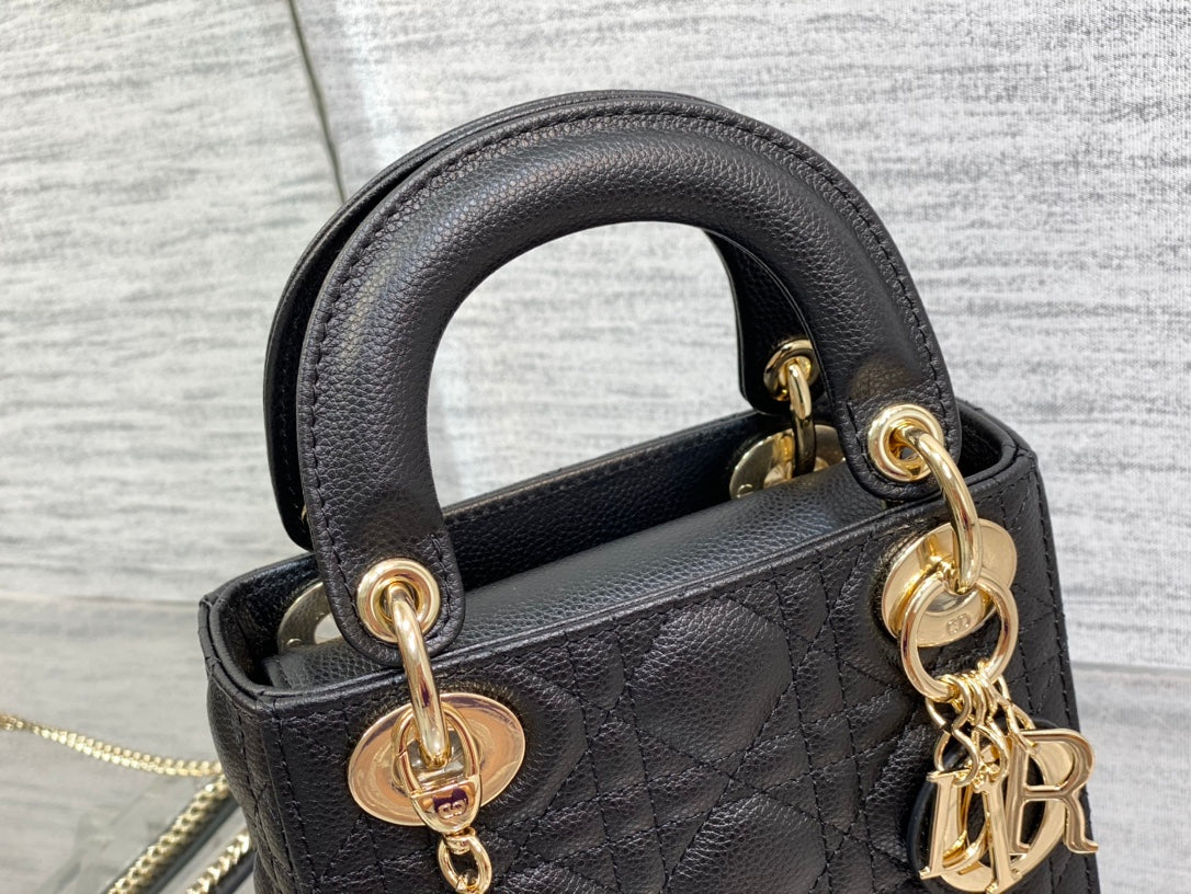Dior M0505 Mini Dior Lady Bag Black Cannage Calfskin Gold