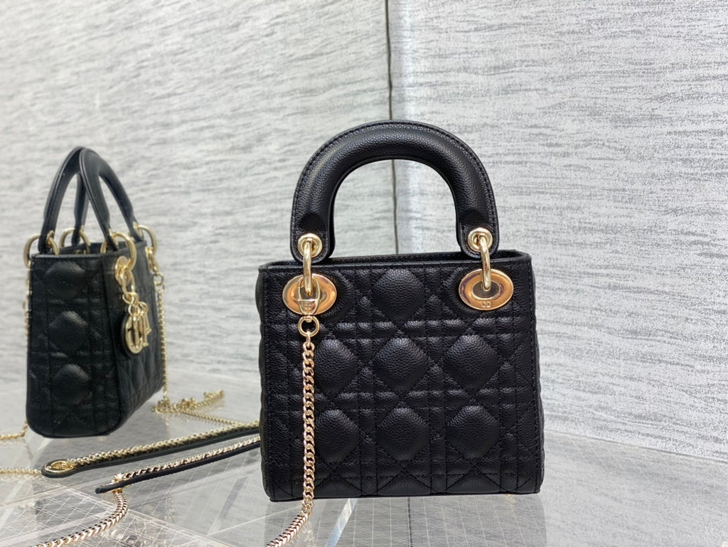 Dior M0505 Mini Dior Lady Bag Black Cannage Calfskin Gold