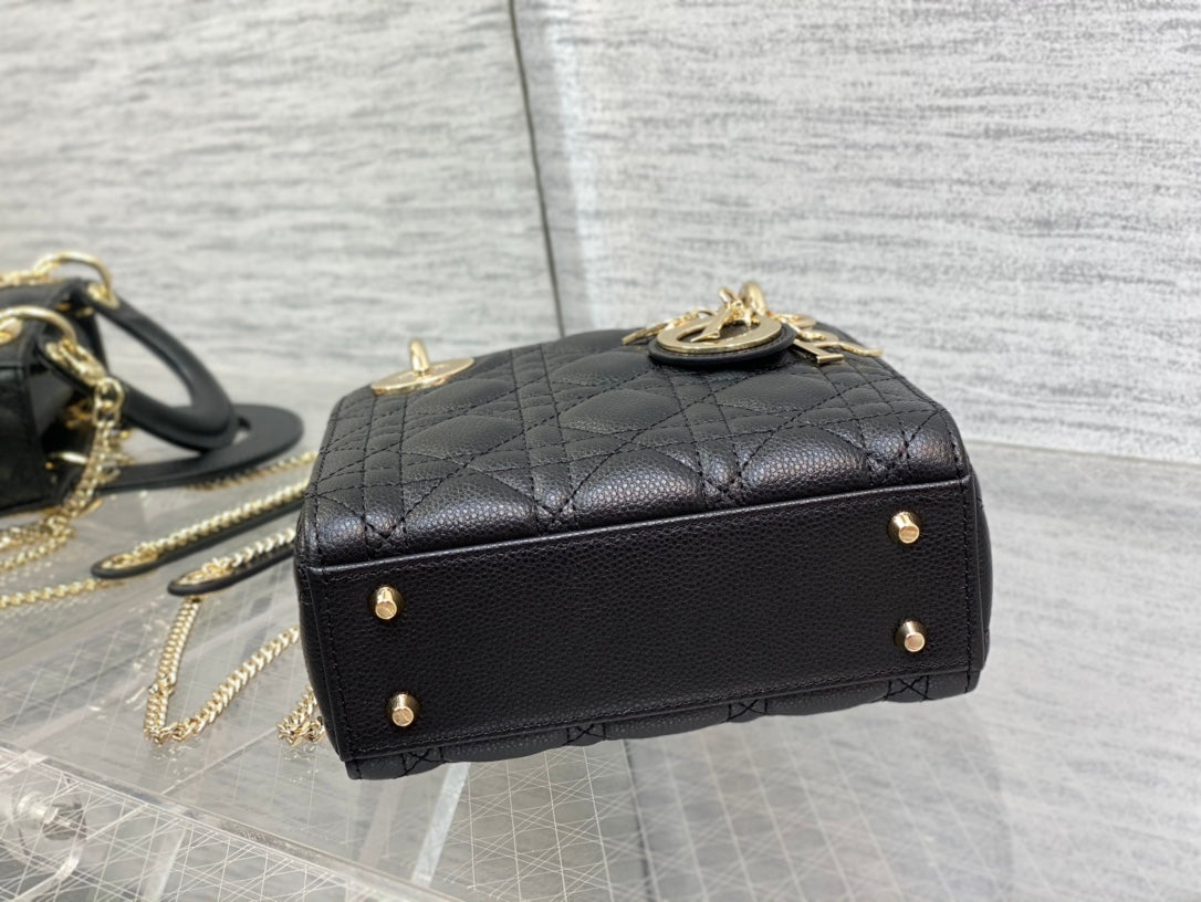 Dior M0505 Mini Dior Lady Bag Black Cannage Calfskin Gold