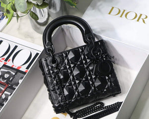 Dior M0505 Mini Dior Lady Bag Black Cannage Calfskin with Diamond Motif - Default Title - View 1