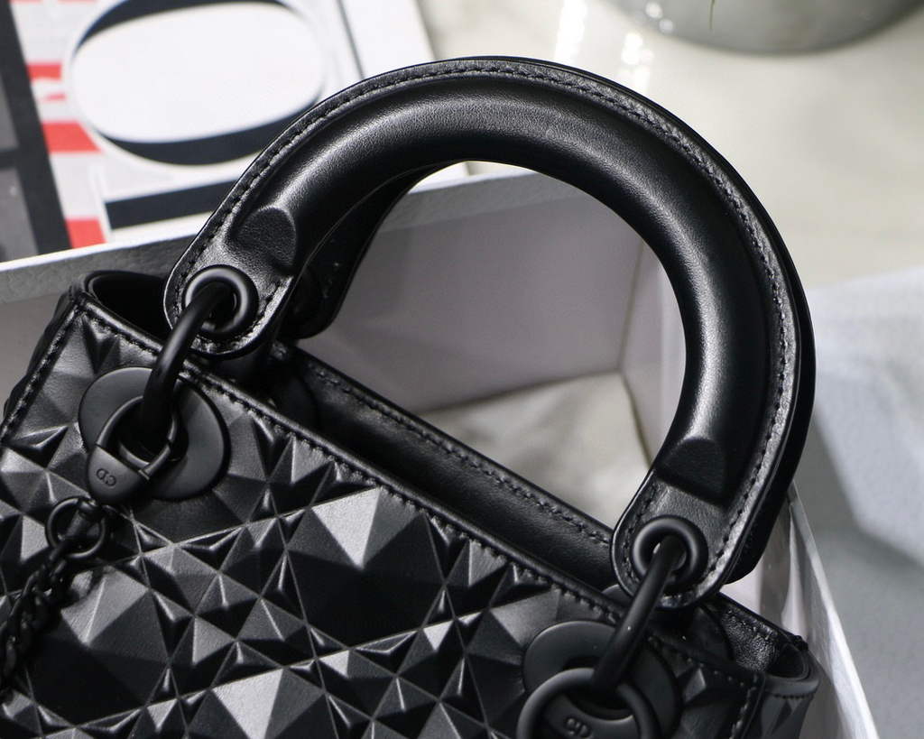 Dior M0505 Mini Dior Lady Bag Black Cannage Calfskin with Diamond Motif