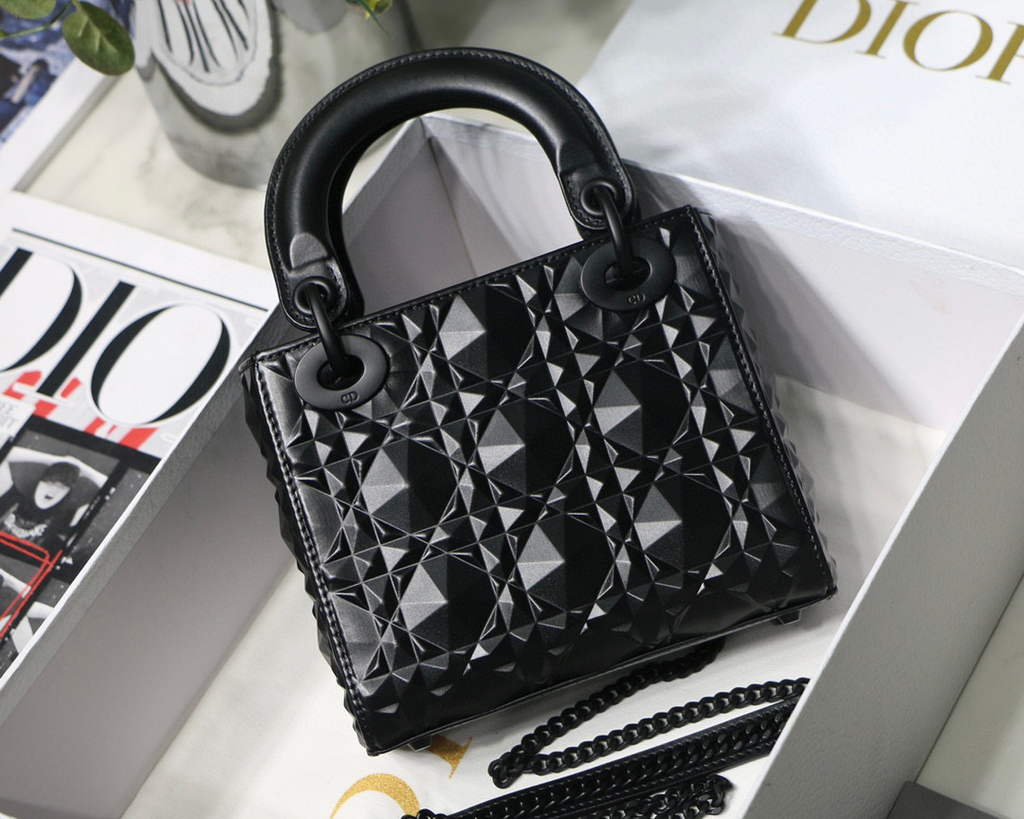 Dior M0505 Mini Dior Lady Bag Black Cannage Calfskin with Diamond Motif