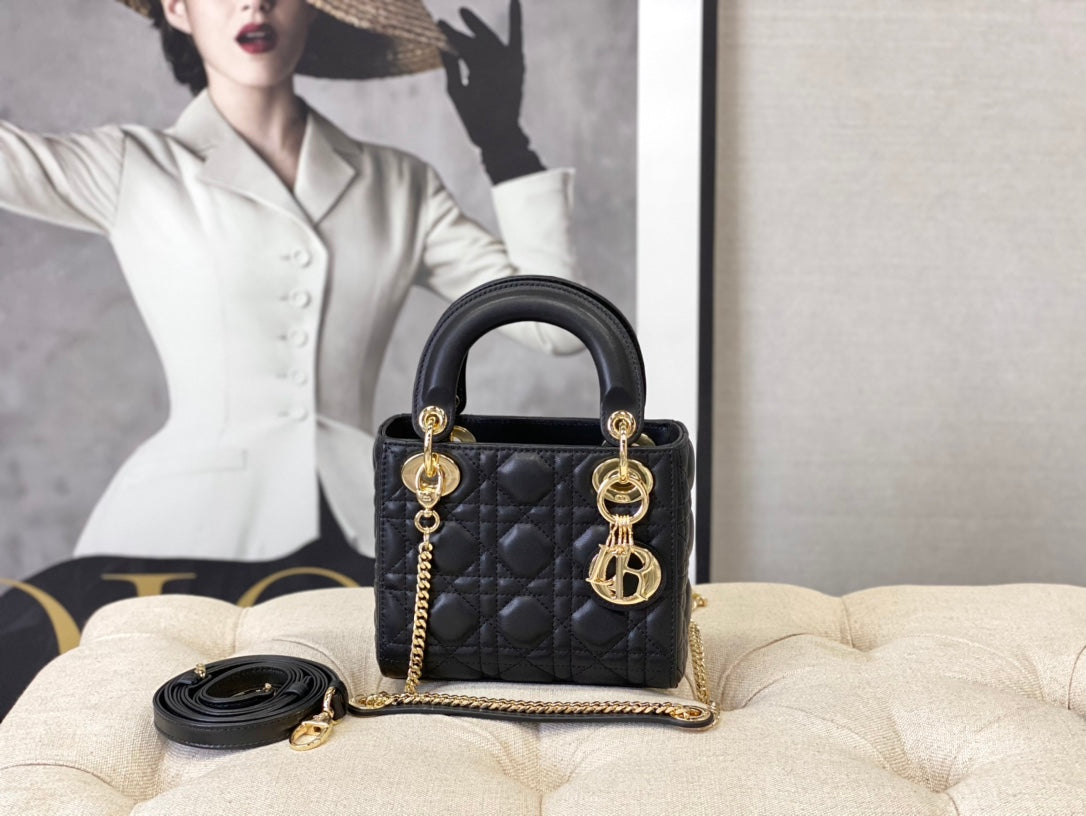 Dior M0505 Mini Dior Lady Bag Black Cannage lambskin Gold - Default Title - View 1