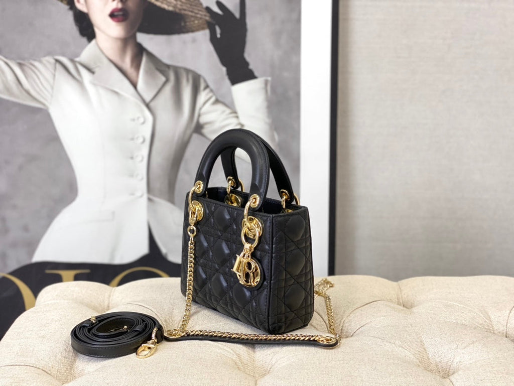 Dior M0505 Mini Dior Lady Bag Black Cannage lambskin Gold
