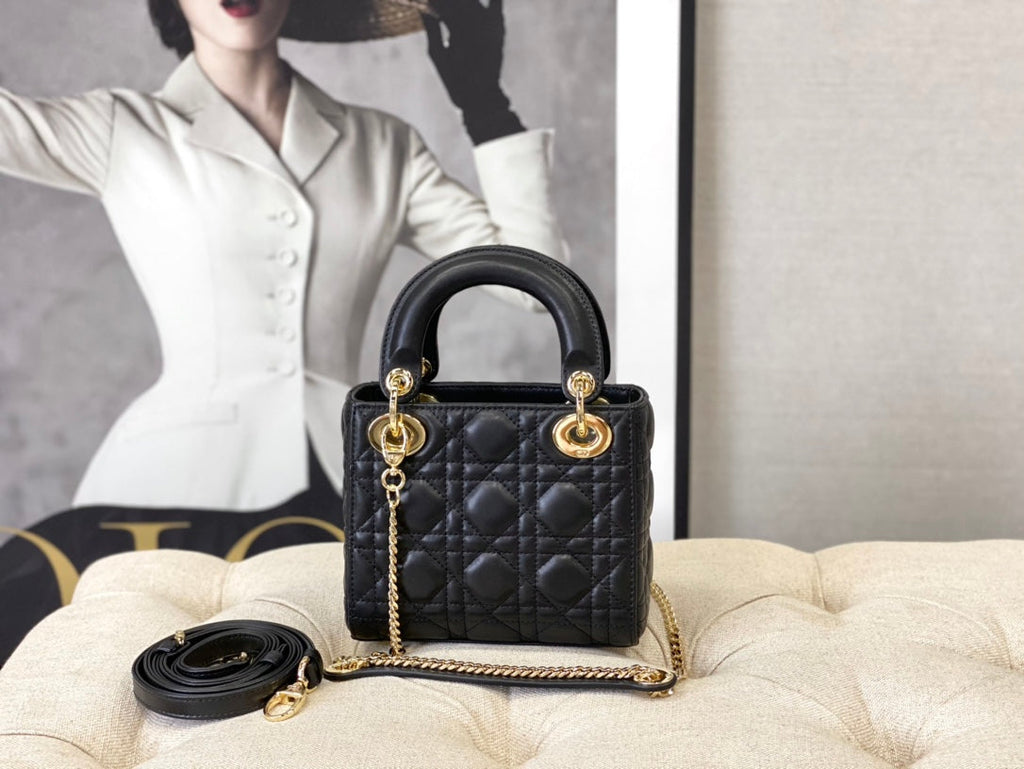 Dior M0505 Mini Dior Lady Bag Black Cannage lambskin Gold
