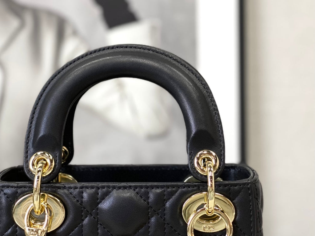Dior M0505 Mini Dior Lady Bag Black Cannage lambskin Gold