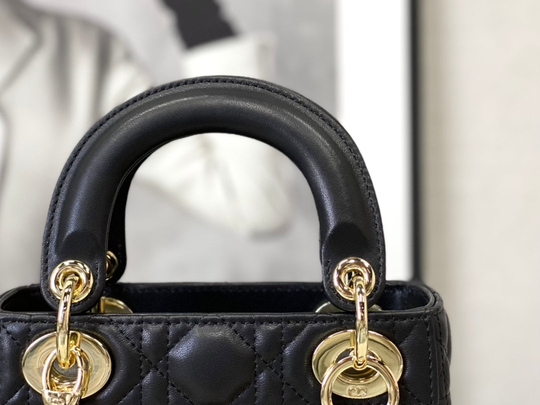 Dior M0505 Mini Dior Lady Bag Black Cannage lambskin Gold