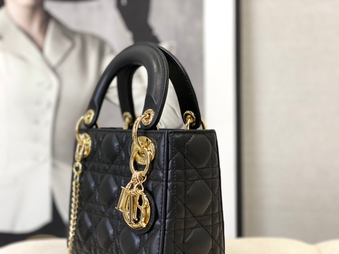 Dior M0505 Mini Dior Lady Bag Black Cannage lambskin Gold - Default Title - View 7