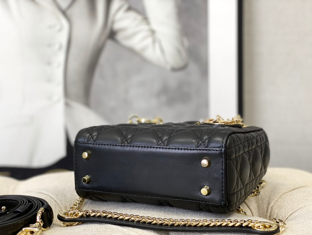 Dior M0505 Mini Dior Lady Bag Black Cannage lambskin Gold - Default Title - View 8