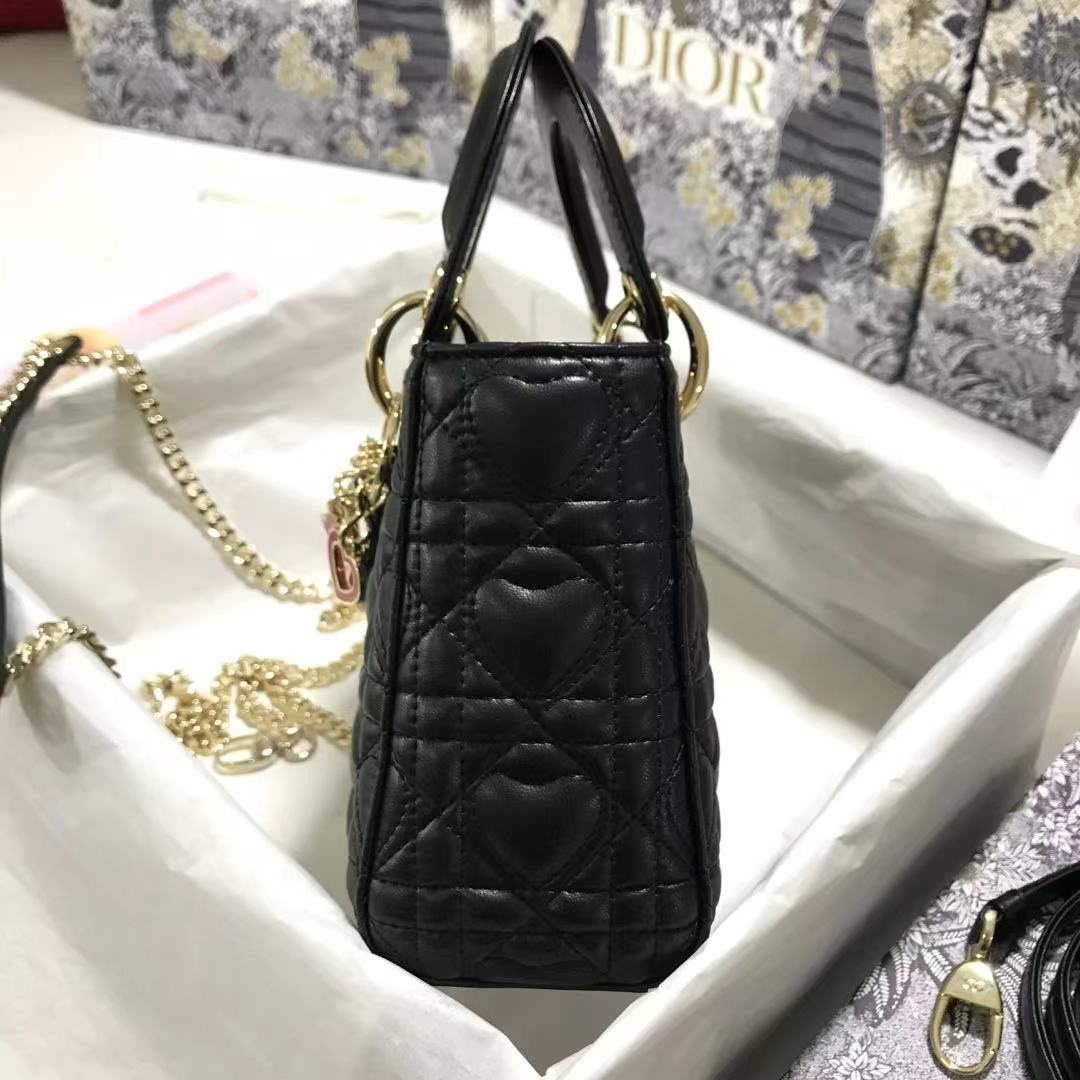 Dior M0505 Mini Dior Lady Bag Black Cannage lambskin Gold with Red Logo - Default Title - View 3
