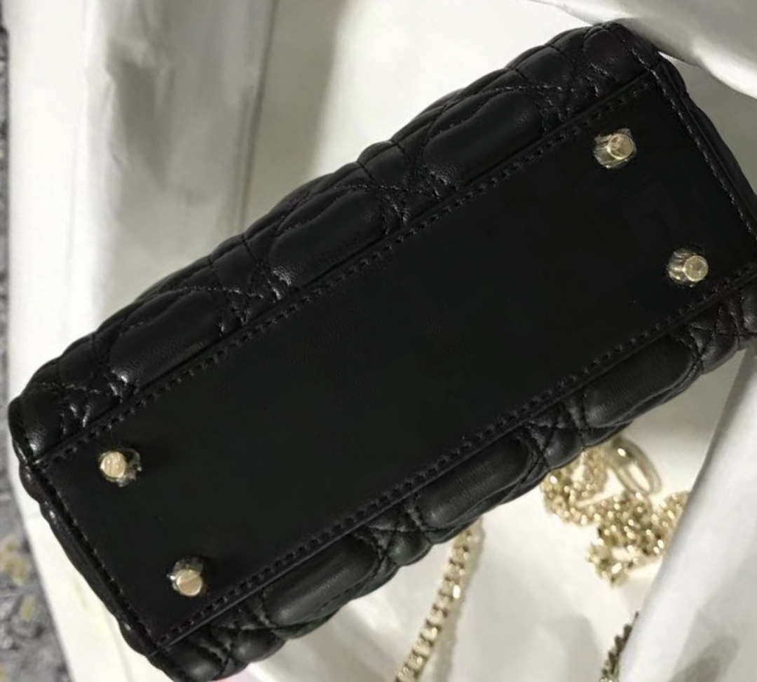 Dior M0505 Mini Dior Lady Bag Black Cannage lambskin Gold with Red Logo
