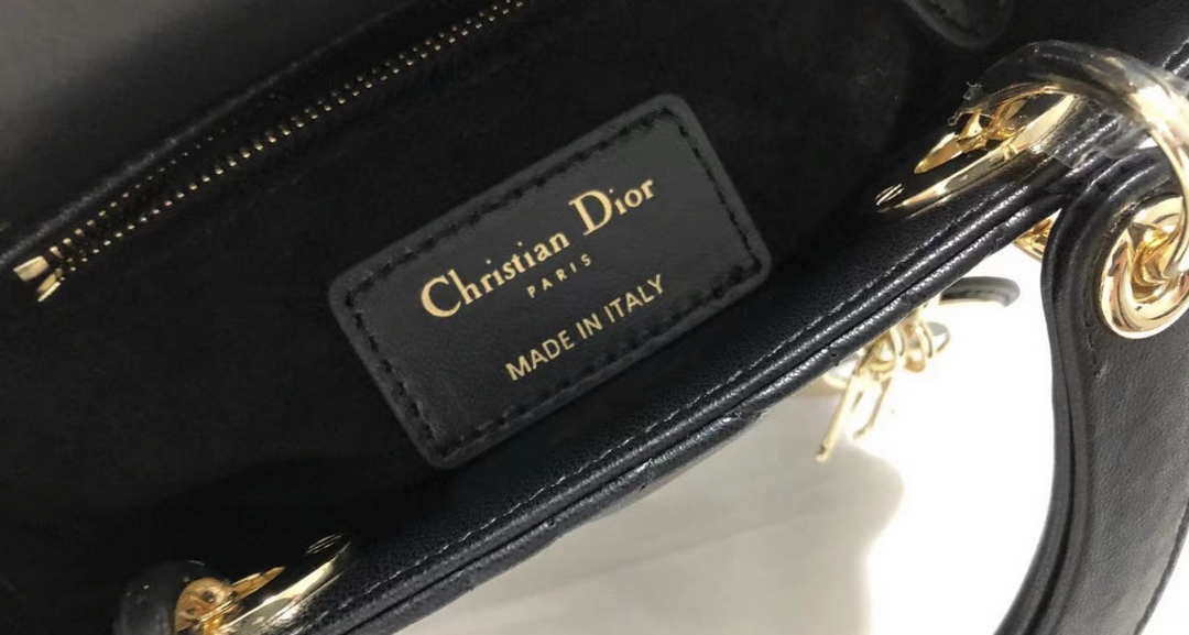 Dior M0505 Mini Dior Lady Bag Black Cannage lambskin Gold with Red Logo - Default Title - View 9
