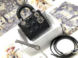 Dior M0505 Mini Dior Lady Bag Black Cannage lambskin Sliver - Default Title - View 1