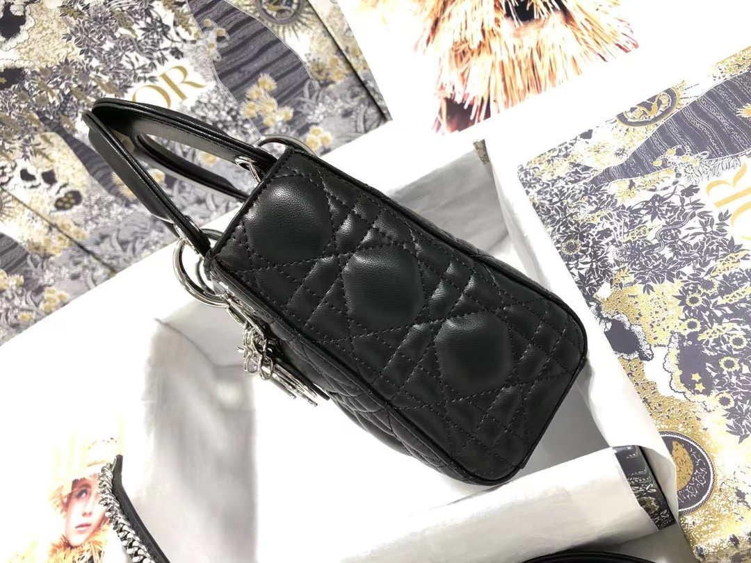Dior M0505 Mini Dior Lady Bag Black Cannage lambskin Sliver