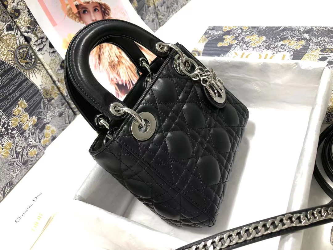 Dior M0505 Mini Dior Lady Bag Black Cannage lambskin Sliver - Default Title - View 5