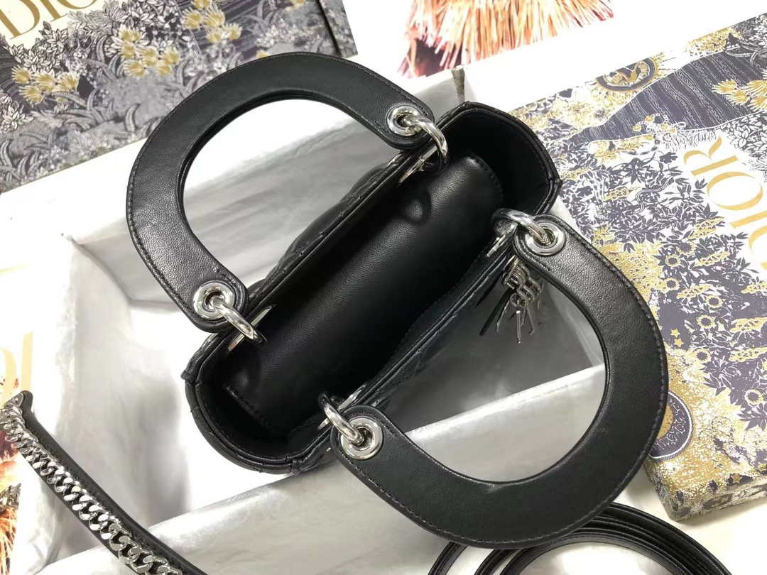 Dior M0505 Mini Dior Lady Bag Black Cannage lambskin Sliver - Default Title - View 7