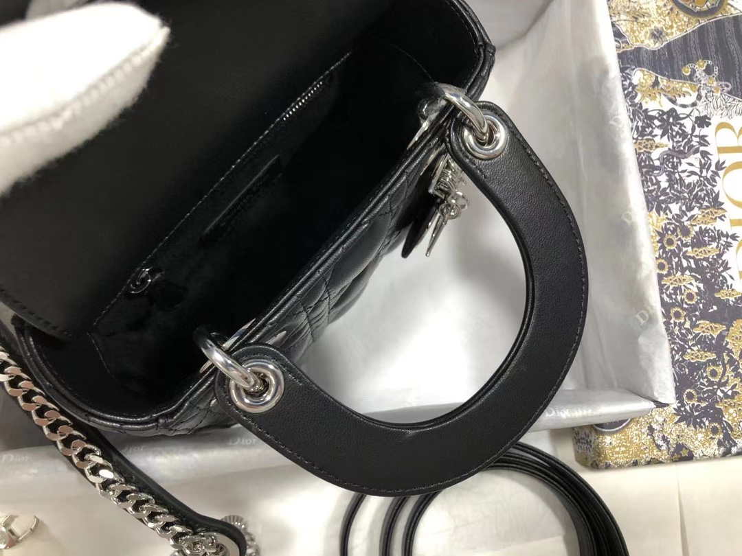 Dior M0505 Mini Dior Lady Bag Black Cannage lambskin Sliver - Default Title - View 8
