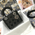 Dior M0505 Mini Dior Lady Bag Black Metallic Cannage Lambskin with Beaded Embroidery - Default Title - View 1
