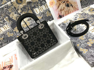 Dior M0505 Mini Dior Lady Bag Black Metallic Cannage Lambskin with Beaded Embroidery - Default Title - View 2