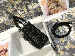 Dior M0505 Mini Dior Lady Bag Black Metallic Cannage Lambskin with Beaded Embroidery - Default Title - View 3