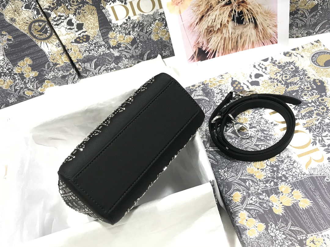 Dior M0505 Mini Dior Lady Bag Black Metallic Cannage Lambskin with Beaded Embroidery - Default Title - View 4