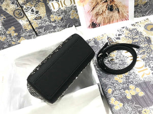 Dior M0505 Mini Dior Lady Bag Black Metallic Cannage Lambskin with Beaded Embroidery - Default Title - View 4
