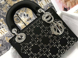 Dior M0505 Mini Dior Lady Bag Black Metallic Cannage Lambskin with Beaded Embroidery - Default Title - View 5